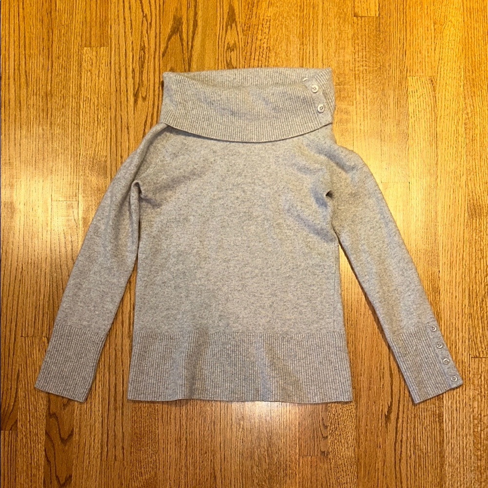 Qi Cashmere Gray Cowl Turtleneck Sweater